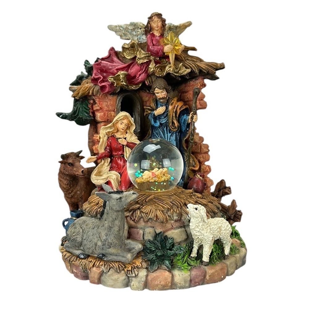 Golden Treasures Joseph Mary & Baby Jesus Snowglobe Musical Mix With the‎ Story